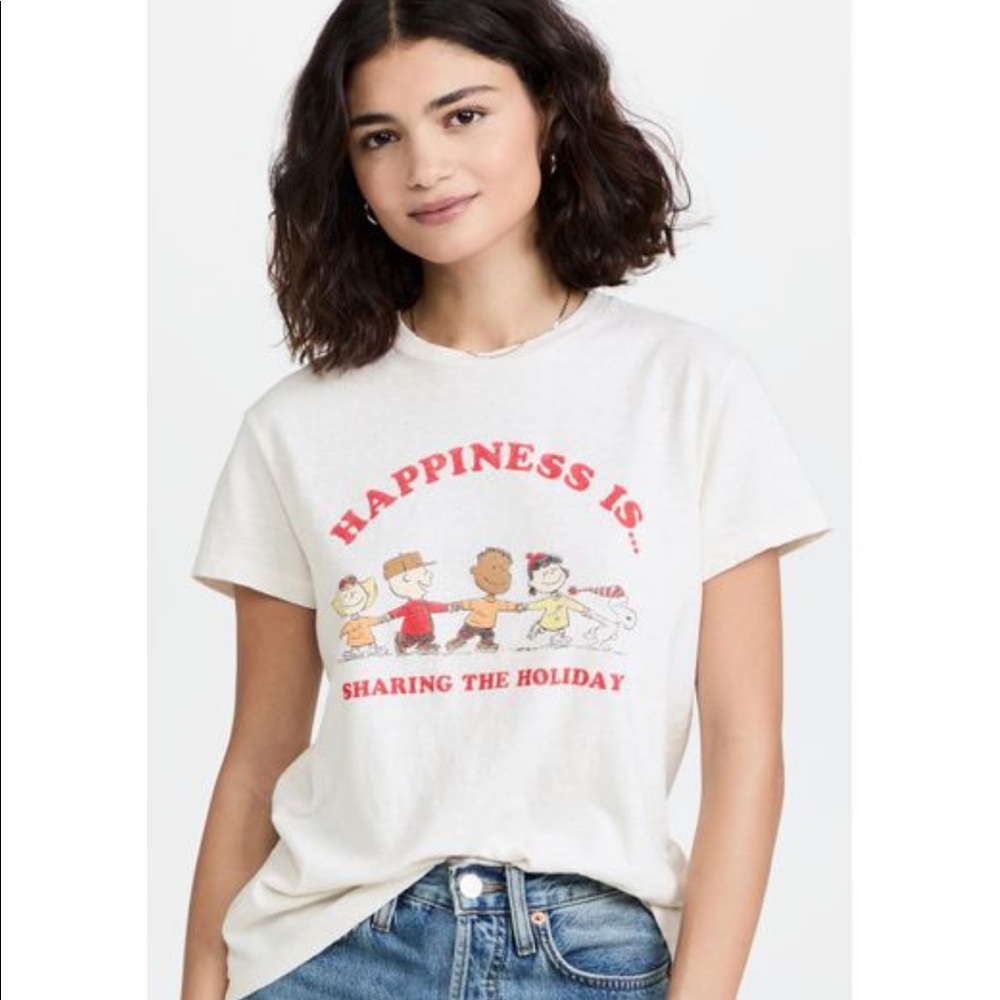 RE/DONE Large NWT 70s Loose Tee Shirt Peanuts Happiness is Sharing the Holiday